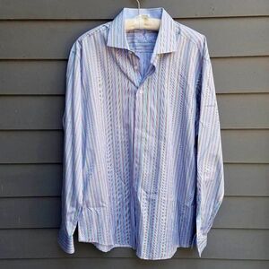 Luxury Men's Bugatchi  Striped Button Down Dress Shirt Size XXL